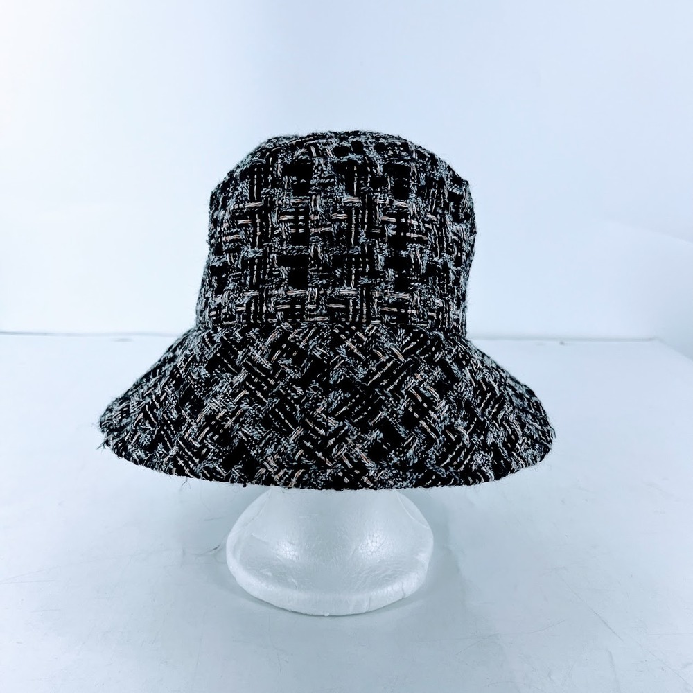 Nordstrom Rack Tweed Bucket Hat Black Combo Metallic Woven One Size NWT